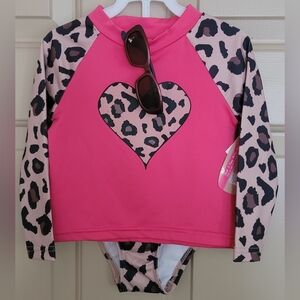 2T Lily Dan Girls 3pc Swim Set-Minnie Sunglasses Long Sleeve Top 2pcs Pink NWT